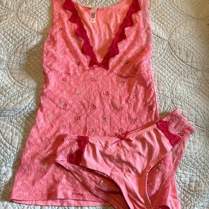 Victoria’s Secret pink Lacey tank and pantie set washed but not worn . Medium